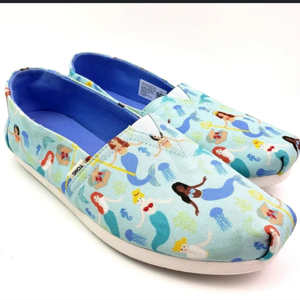 Toms Alpargata Slip-on Canvas Flats Sneakers Shoes Blue Mermaid Party Sz 8.5